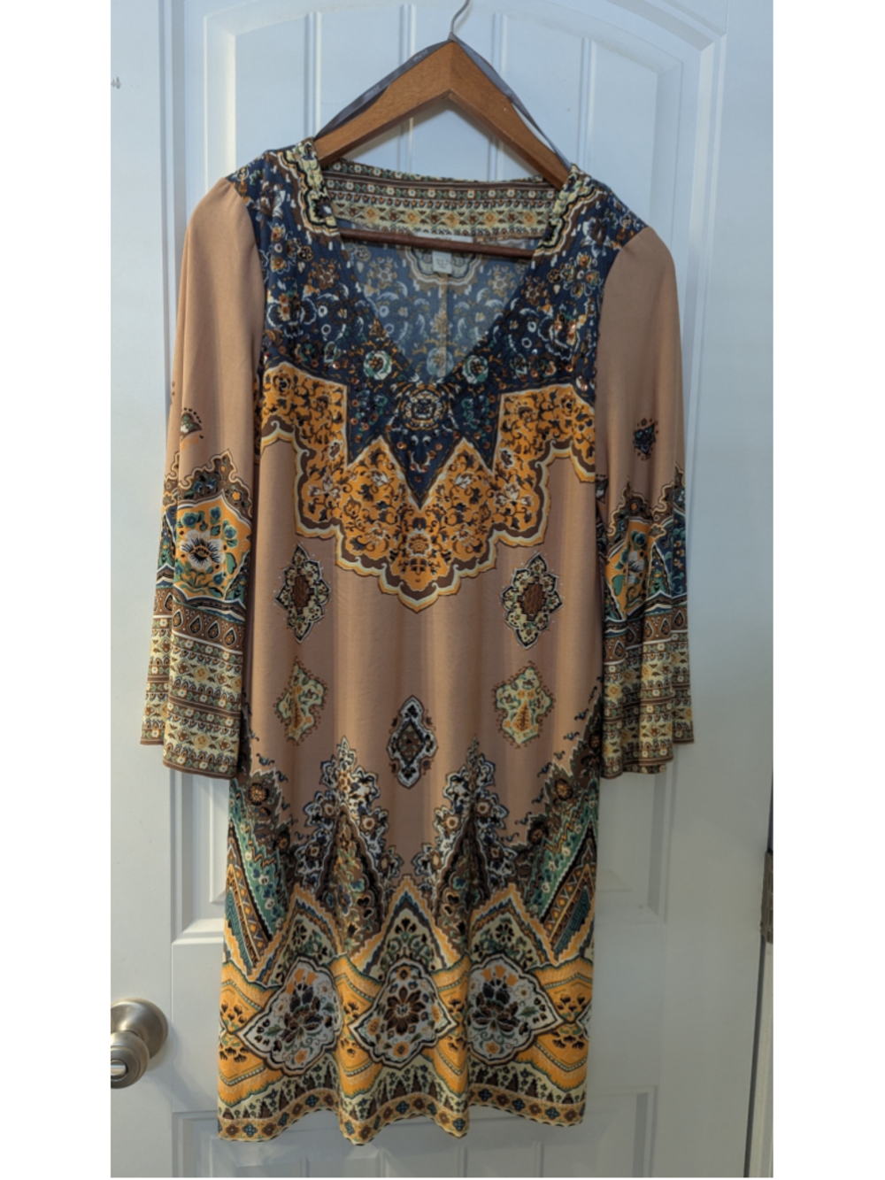 Boston Proper Muse Embellished Boho Print Tunic Dress Small